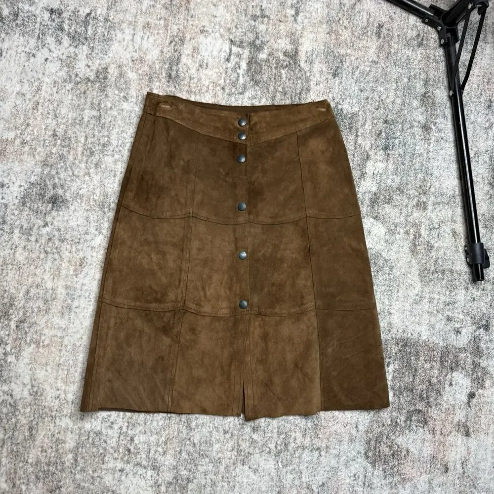 Vintage Gap Suede Skirt 8 Cognac Brown Button Down Leather Western 90s Y2K XS